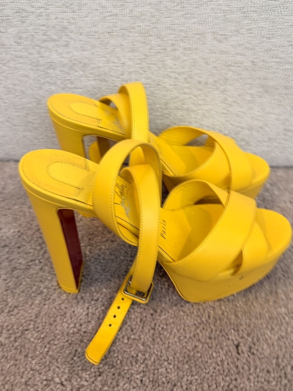 Christian Louboutin Yellow Crisscross Platform Sandals - Picture 5 of 7